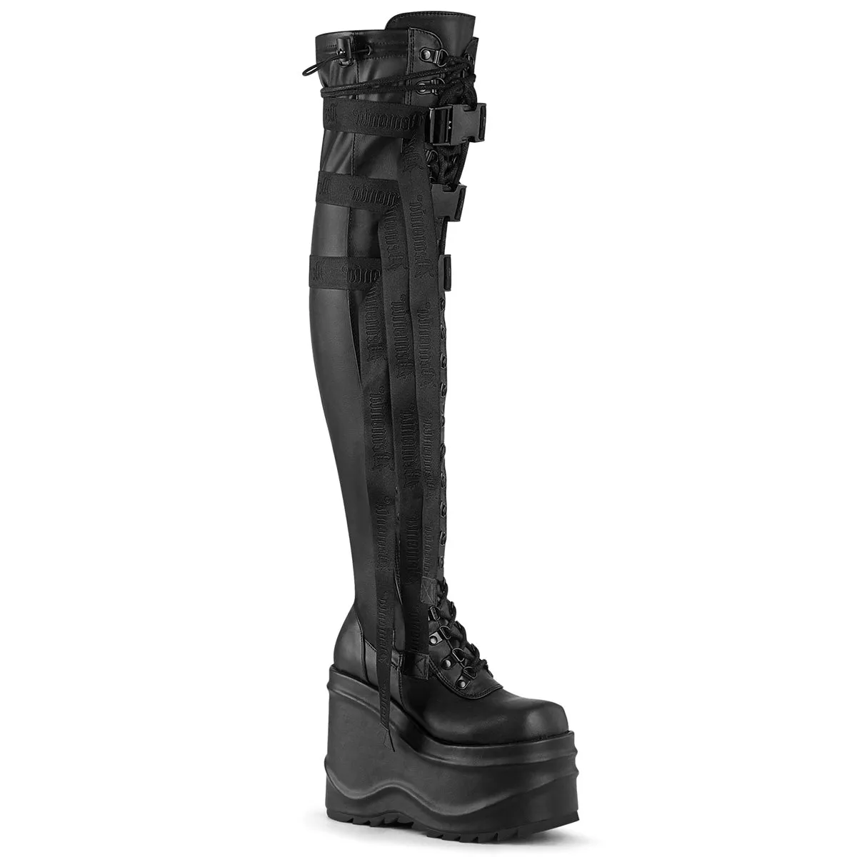 Wave 315 Black Matte 6" Platform Thigh High Boots