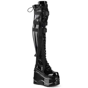 Wave 315 Black Patent 6" Platform Thigh High Boots