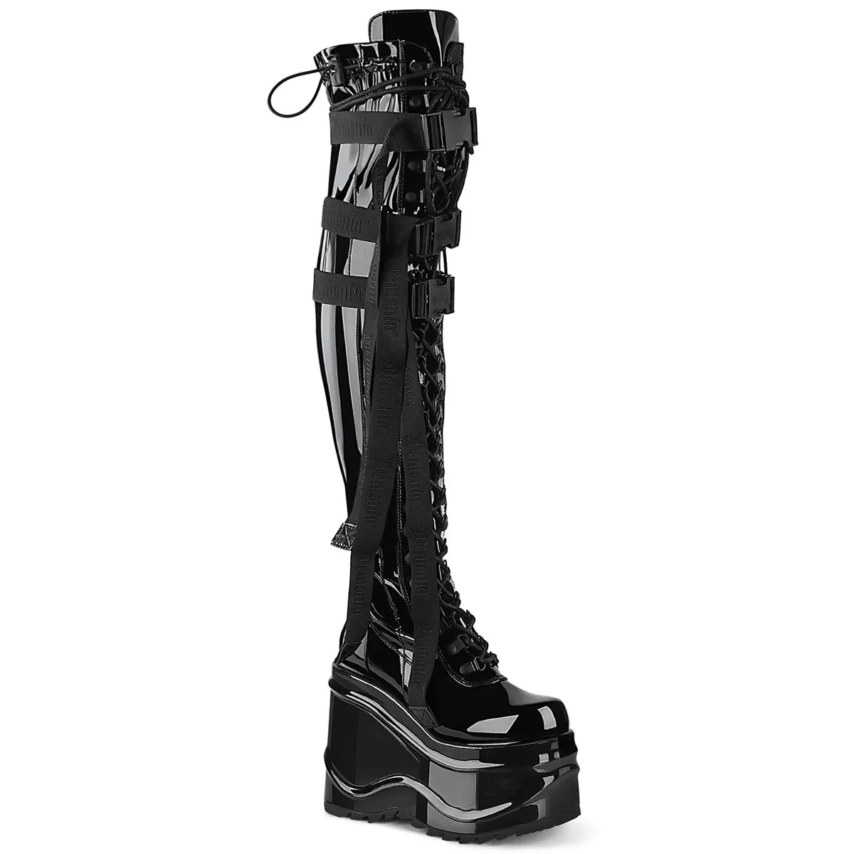 Wave 315 Black Patent 6" Platform Thigh High Boots