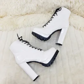 Wild Diva Vivian White Patent Chunky Heel Platform Ankle Boots