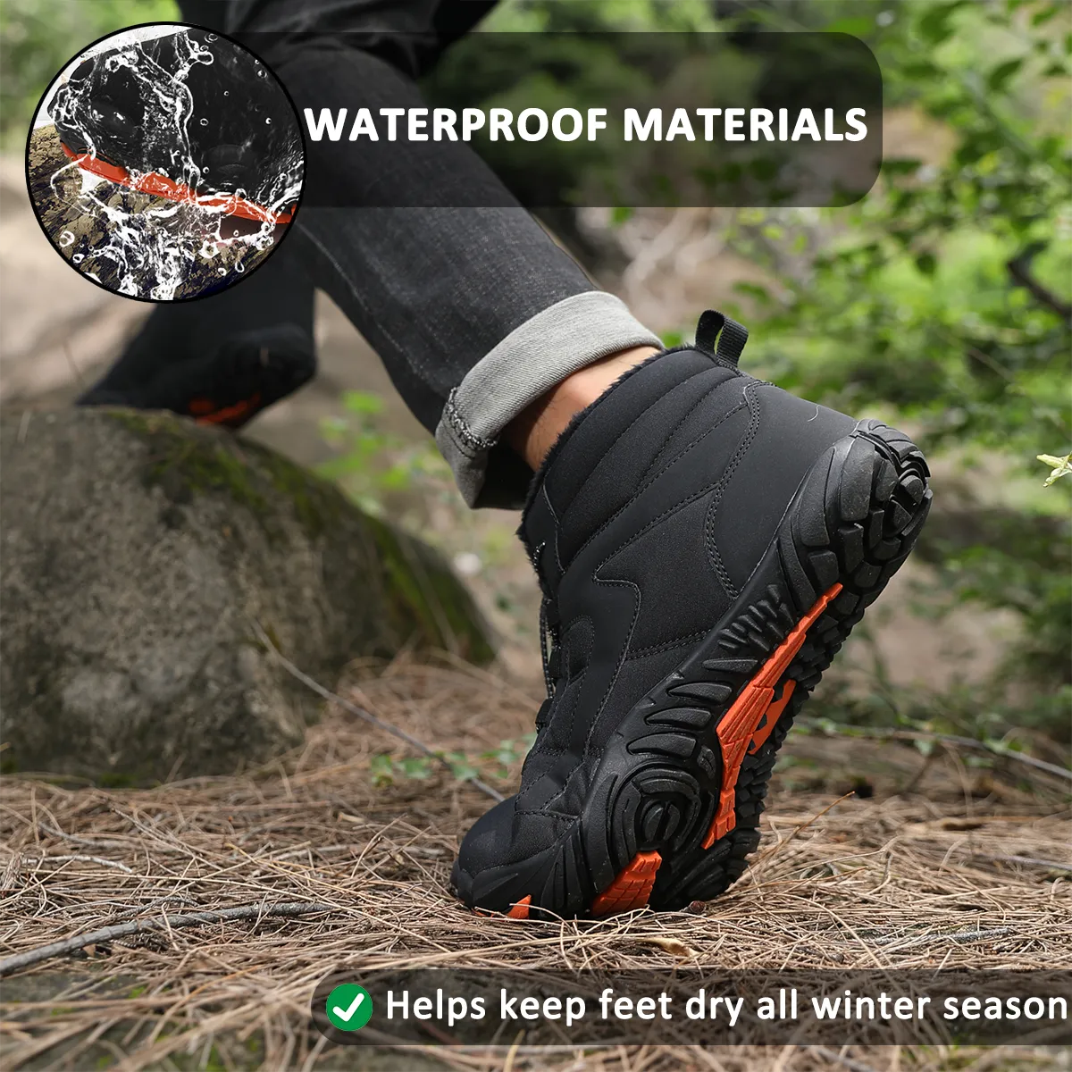 Winter Outdoor Plus Velvet Hiking Shoes Footwear Thick Warm Non-slip & Waterproof Winter Barefoot Shoe (Unisex)