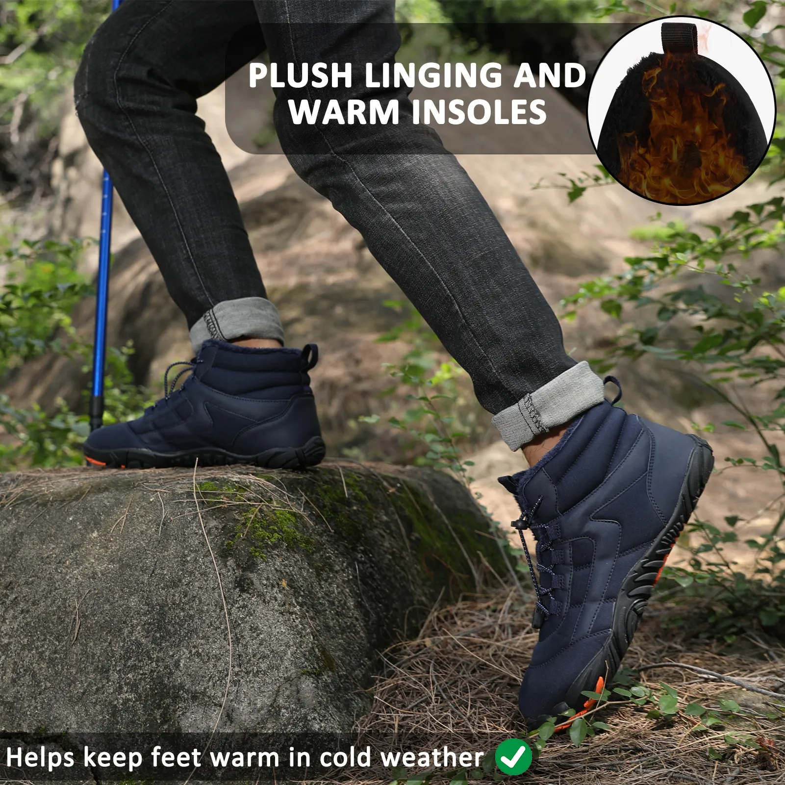 Winter Outdoor Plus Velvet Hiking Shoes Footwear Thick Warm Non-slip & Waterproof Winter Barefoot Shoe (Unisex)