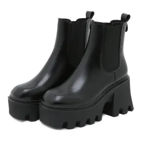 Women Motorcycle Boots Square High Heels Thich Platform Ankle Boots