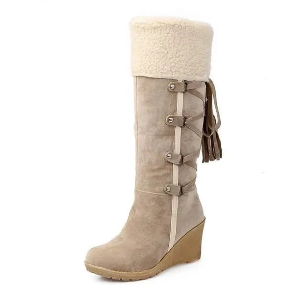 Women'S Cuffed Fluffy Platform Platform Wedge Boots 52971591C
