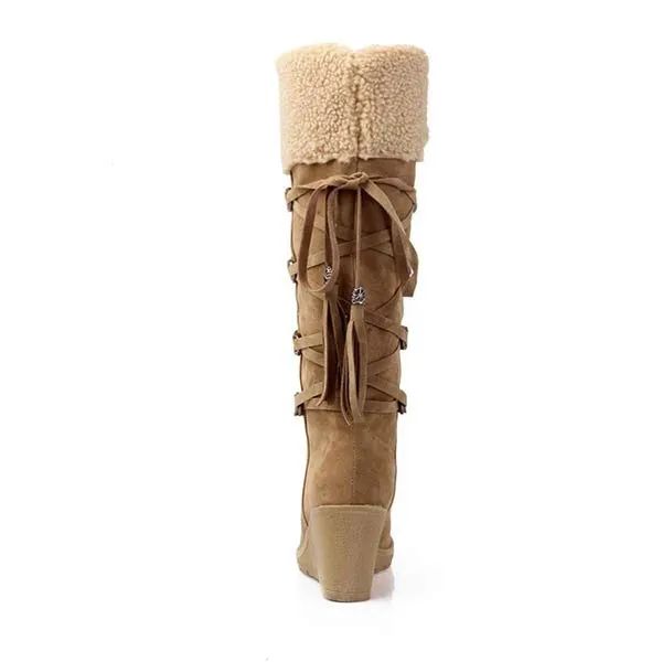 Women'S Cuffed Fluffy Platform Platform Wedge Boots 52971591C