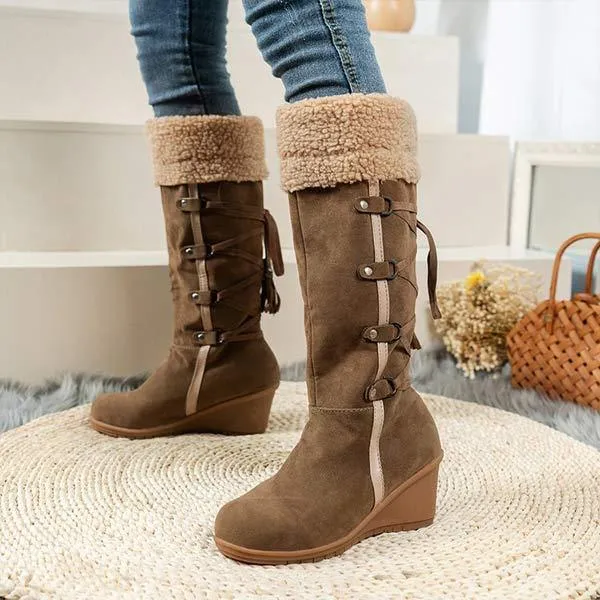 Women'S Cuffed Fluffy Platform Platform Wedge Boots 52971591C