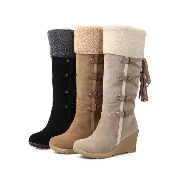 Women'S Cuffed Fluffy Platform Platform Wedge Boots 52971591C