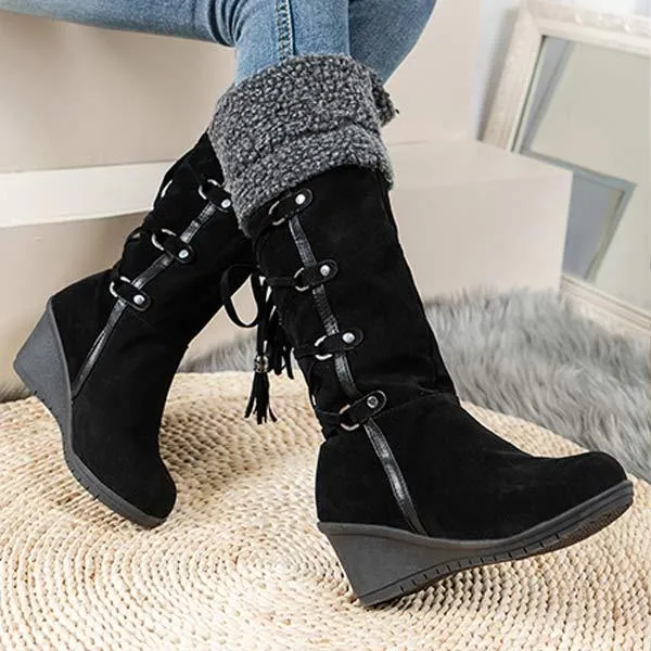 Women'S Cuffed Fluffy Platform Platform Wedge Boots 52971591C