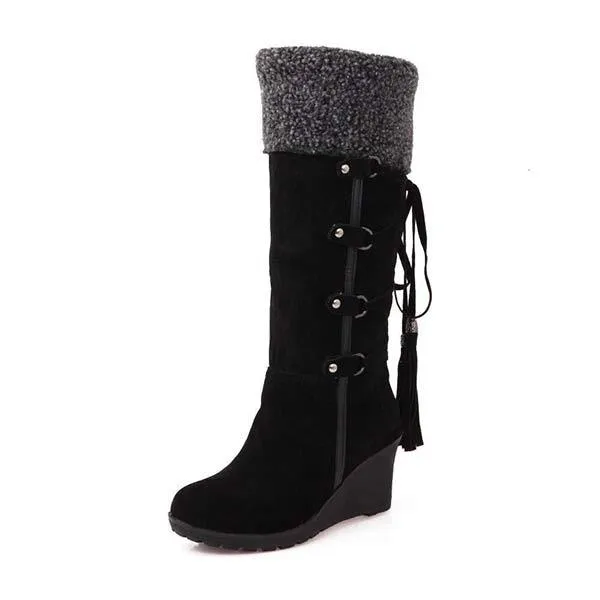 Women'S Cuffed Fluffy Platform Platform Wedge Boots 52971591C