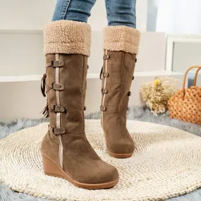 Women'S Cuffed Fluffy Platform Platform Wedge Boots 52971591C