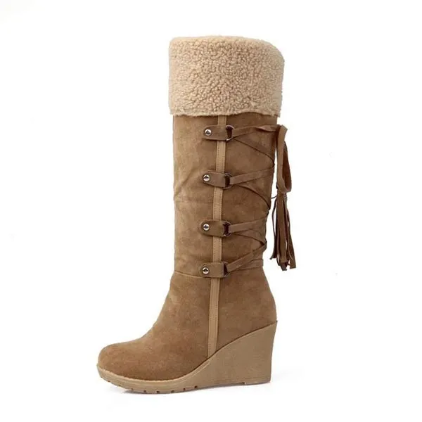 Women'S Cuffed Fluffy Platform Platform Wedge Boots 52971591C