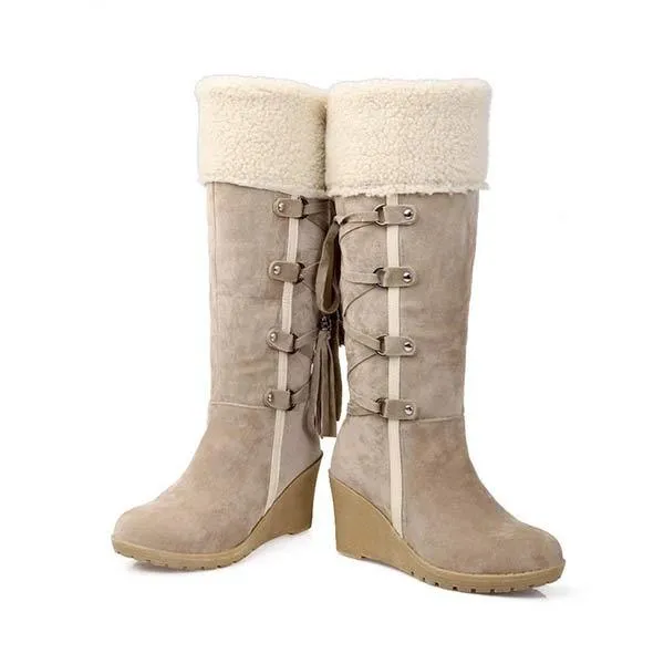 Women'S Cuffed Fluffy Platform Platform Wedge Boots 52971591C