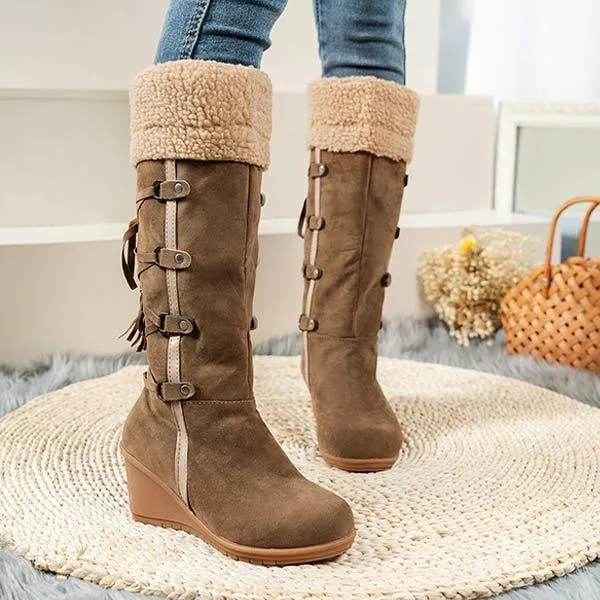 Women'S Cuffed Fluffy Platform Platform Wedge Boots 52971591C