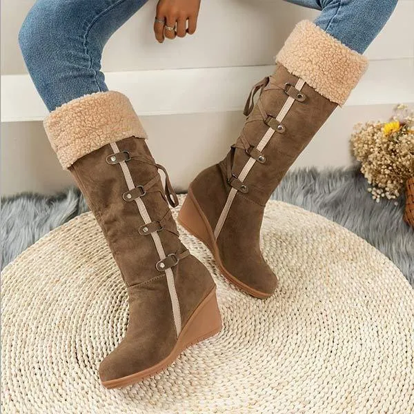 Women'S Cuffed Fluffy Platform Platform Wedge Boots 52971591C