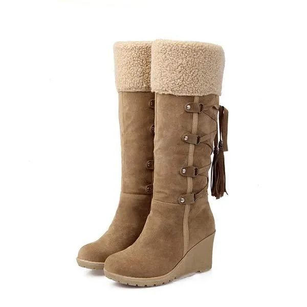 Women'S Cuffed Fluffy Platform Platform Wedge Boots 52971591C