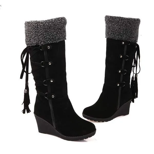 Women'S Cuffed Fluffy Platform Platform Wedge Boots 52971591C