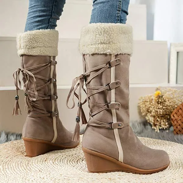 Women'S Cuffed Fluffy Platform Platform Wedge Boots 52971591C
