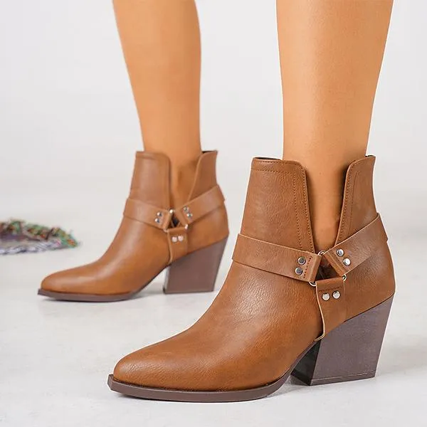 Women's Fashion Side Buckle Decorative Ankle Boots 38066315S