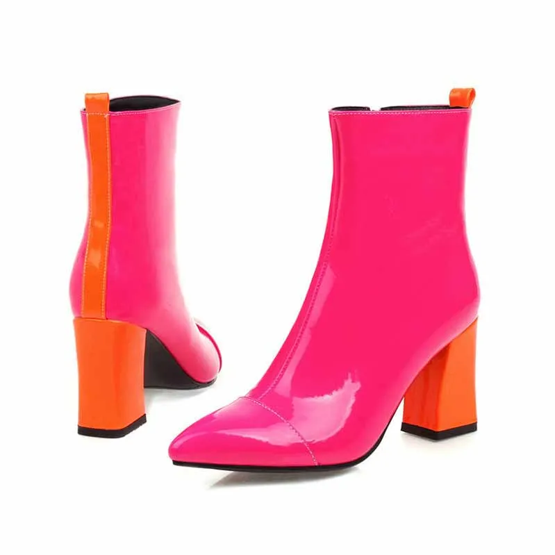 Women's Mid Calf Block Heel Zipper Boot Ankle Boots Low Block Heel Short Booties