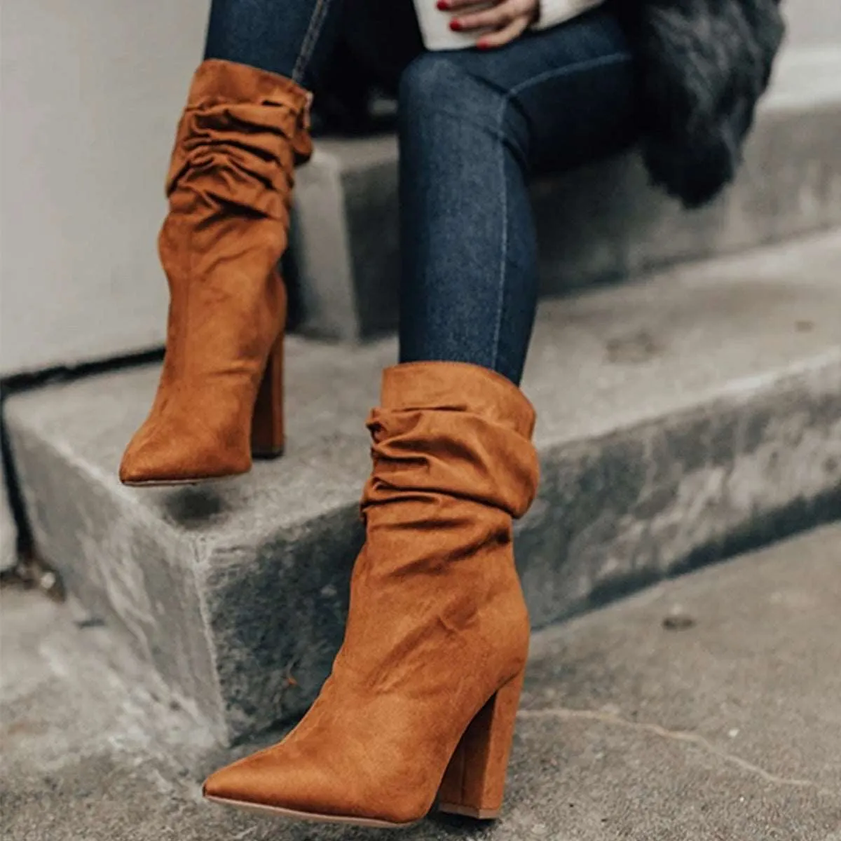 Women’s Suede High Heel Fashion Boots with Pointed Toe