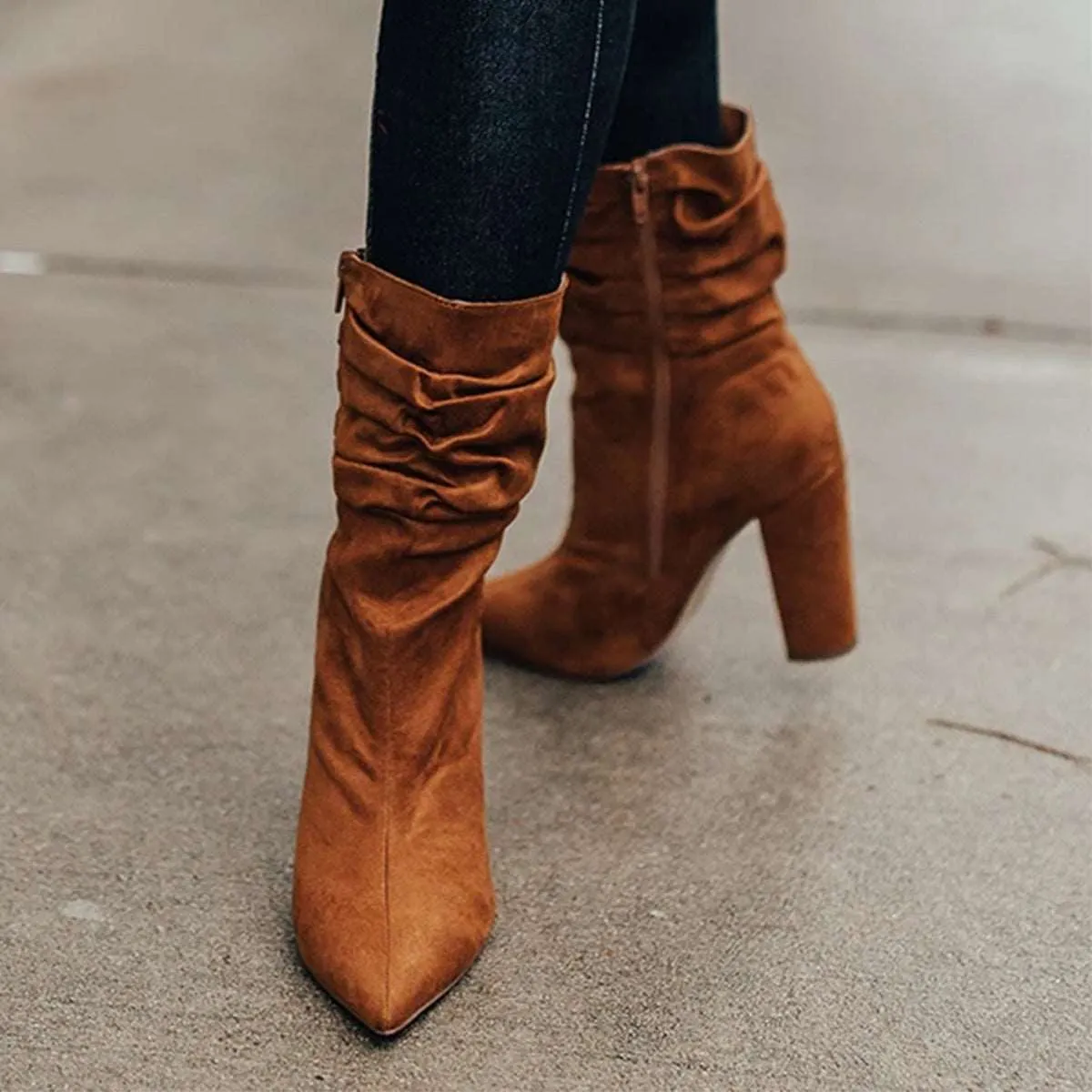 Women’s Suede High Heel Fashion Boots with Pointed Toe